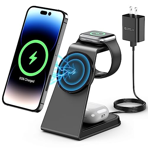 【2024最新型 Qi認証済み】TEPNICAL 3in1 ワイヤレス充電器 急速充電 Magsafe充電器 スタンド 20W出力 置くだけ マグネット式充電 iPhone 16/15/14/13/1