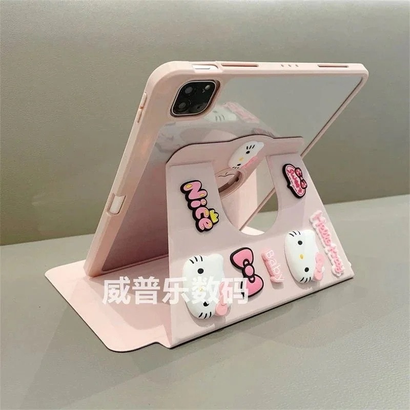 【2個買うと1個無料】サンリオタブレットPCケースハローキティ360回転ipad保護カバー10.2インチアクリルair 4/5平板殻リンゴpro 11転倒防止