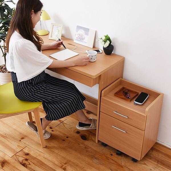 机 パソコンデスク チェスト 棚つき 収納 キャスター PCデスク 勉強机 事務机 学習机 シンプル 作業台 幅 100cm 引き出し サイドチェスト ワゴン 白 ホワイト 茶