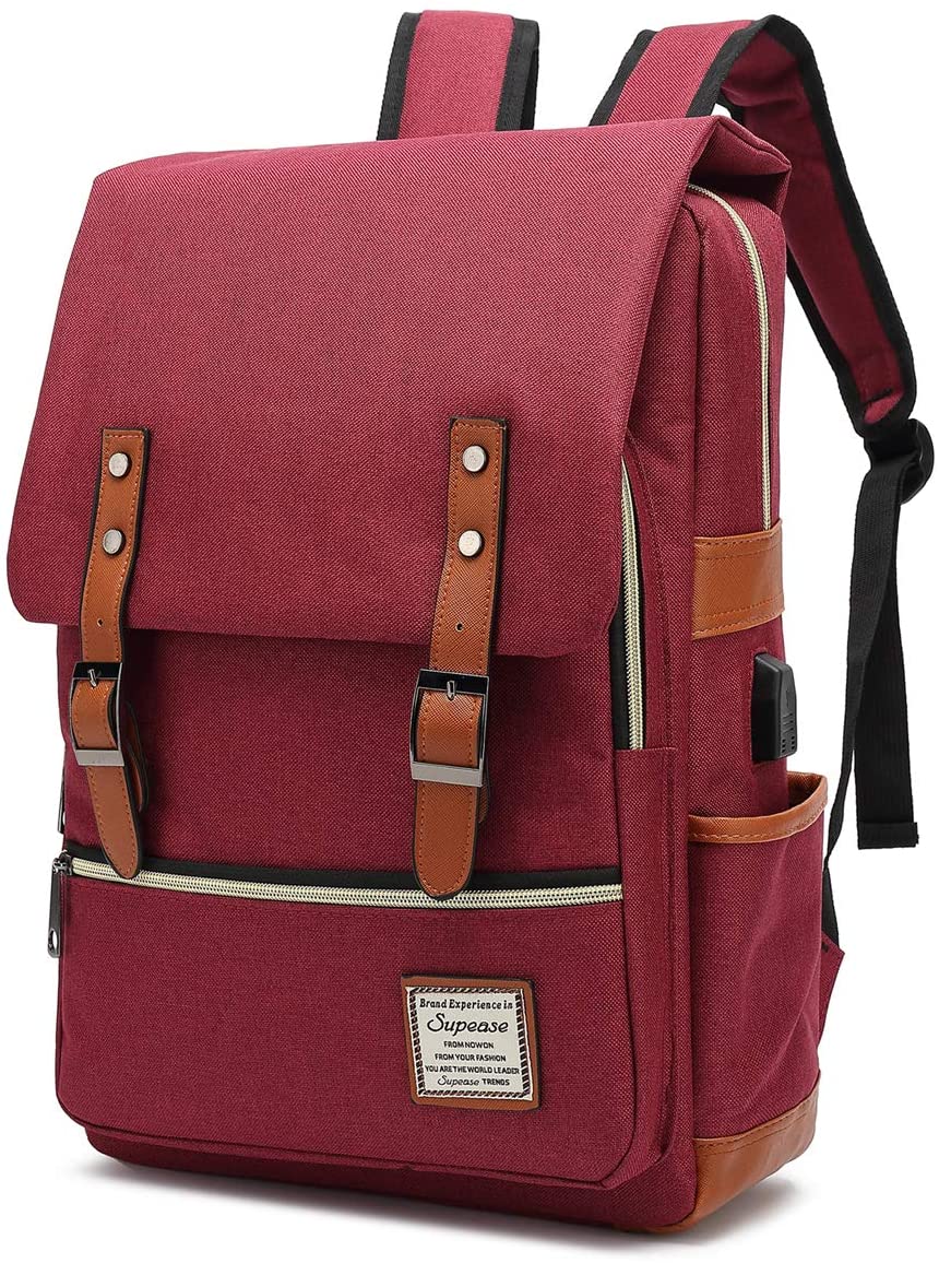 SUPEASEビンテージスリムカレッジラップトップリュック女性用USB充電ポート付き#006