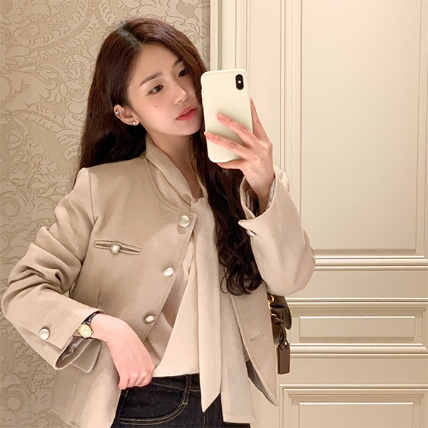 ノーカラーポケットジャケット 韓国アウター jk2933