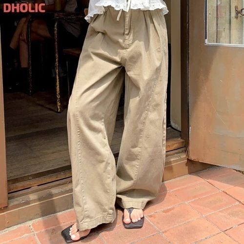 [メガ割りSALE]コットンワイドハイウエストラインバックゴムパンツ