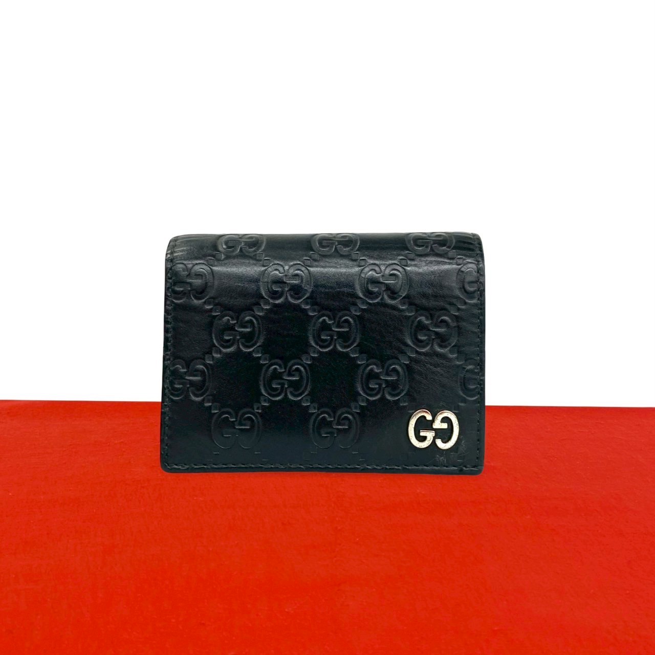 GG ロゴ 金具 グッチシマ二つ折り財布 レザー ブラック 22954