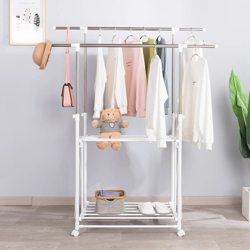 数量限定ハンガーラック パイプハンガー ダブル 洗濯物干し 幅88~150cm 大容量 洋服ラック 縦横伸縮 高さ95~160cm 調節可能 組み立て簡単 衣類収納 パイプハンガー 棚付き 省スペース