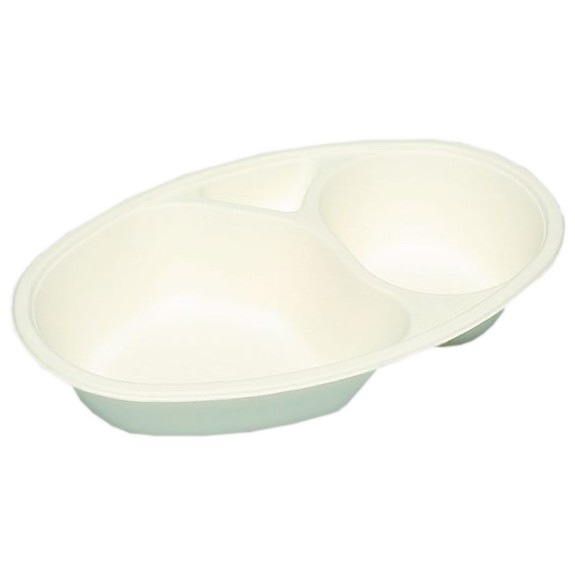 パルプモールド容器　モールドカレー容器（仕切付）　MZ-2　無地　251×161×47mm　50枚×12入【メーカー直送・代引き不可・時間指定不可・沖縄離島不可】