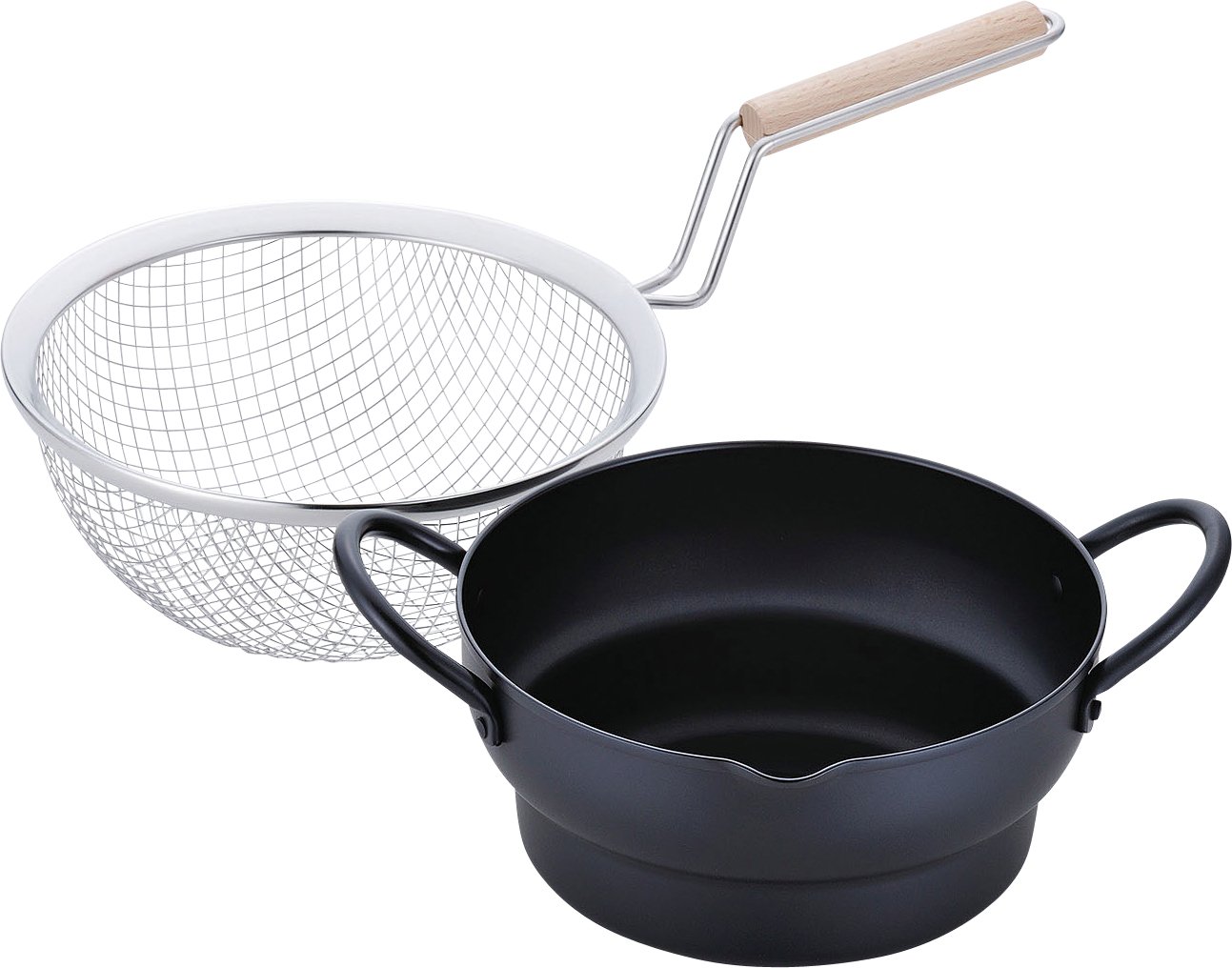 和平フレイズ(Wahei freiz) 調理器具セット 揚げ物 フライ 油切り 天ぷら鍋18cm&木柄フライヤーセット 彩食庵 IH対応 鉄 SM-9548