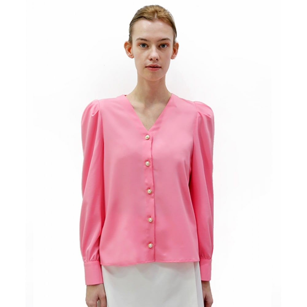 DAMAGE MNEMONICパフVネックピンクブラウス_ Puff V-neck Pink BL