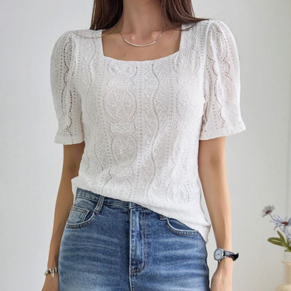 [NAK21] パンチングレースパフスリーブブラウスDM52-T-18