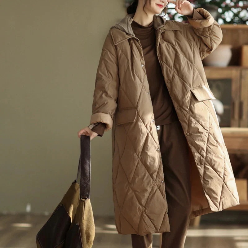 作トレンドダウンコートレディースロング丈ロングコートダウンジャケットフード付きアウタートップス無地カジュアルおしゃれ