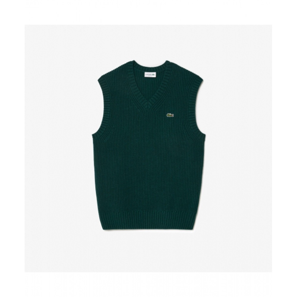LACOSTE メンズリブティッシュ Vネックベスト [ディープグリーン]