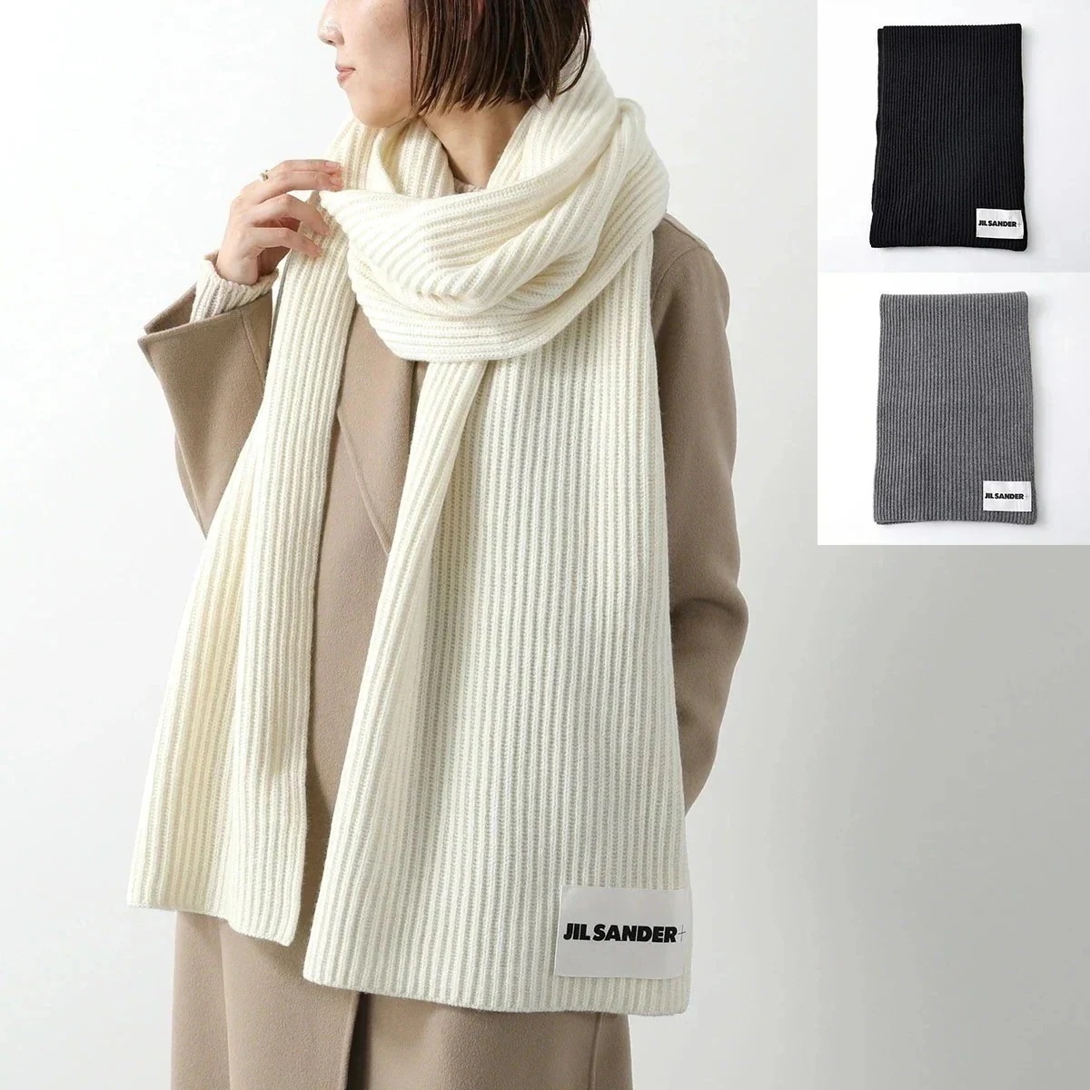 JIL SANDER+ ジルサンダー プラス マフラー Scarf J47ZZ0125 J40ZZ0152 J14737 レディース リブ ロゴラベル ニット