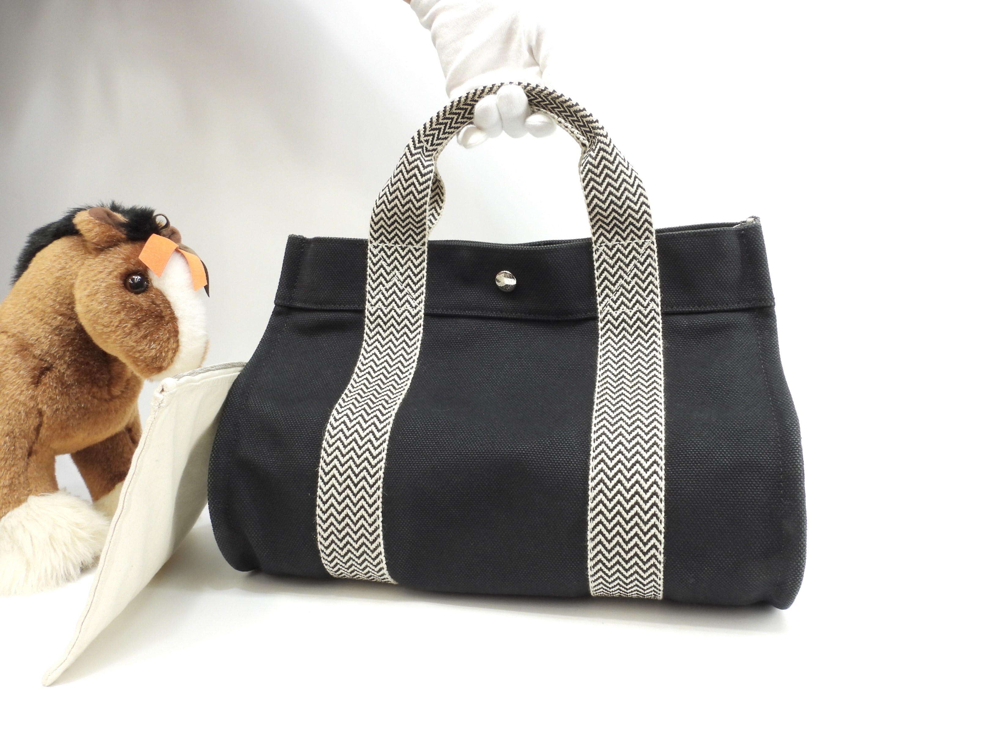 カンヌPM コットンデニム 黒白 ハンドバッグ トートバッグ 人気@ 2