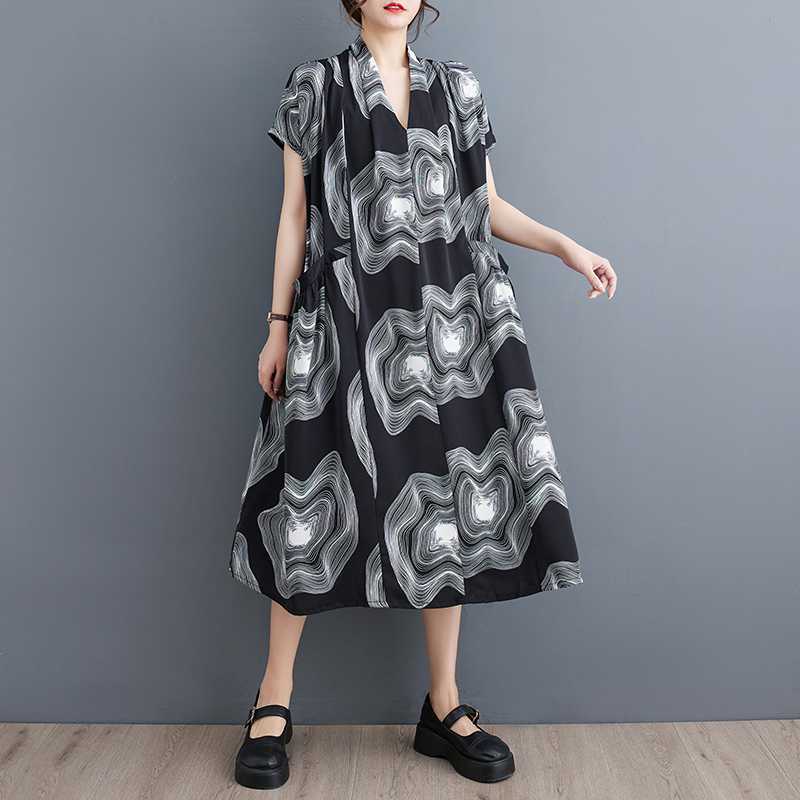 「ファットガール」 2024/夏/大きいサイズ/ミドル丈/プリント/膝丈ワンピース/レディース30%までに制限