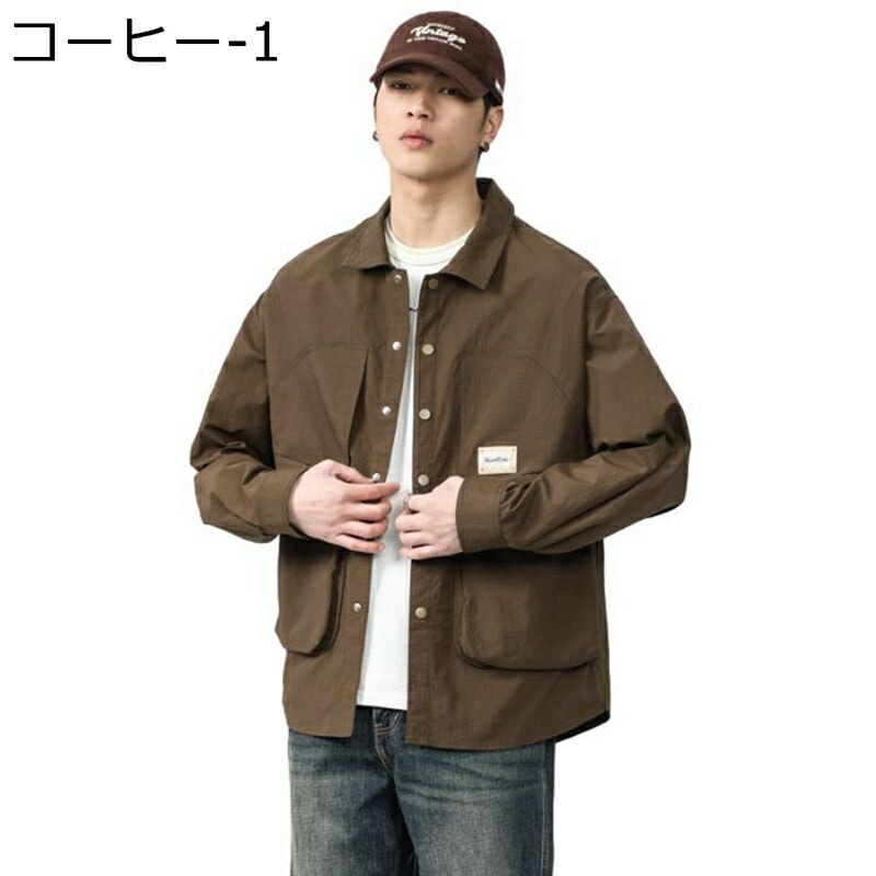 長袖シャツ シャツジャケット メンズ 開襟シャツ アメリカン レトロ 大きいサイズ 胸ポケット カジュアルシャツ 春秋 スポーツ アウトドア