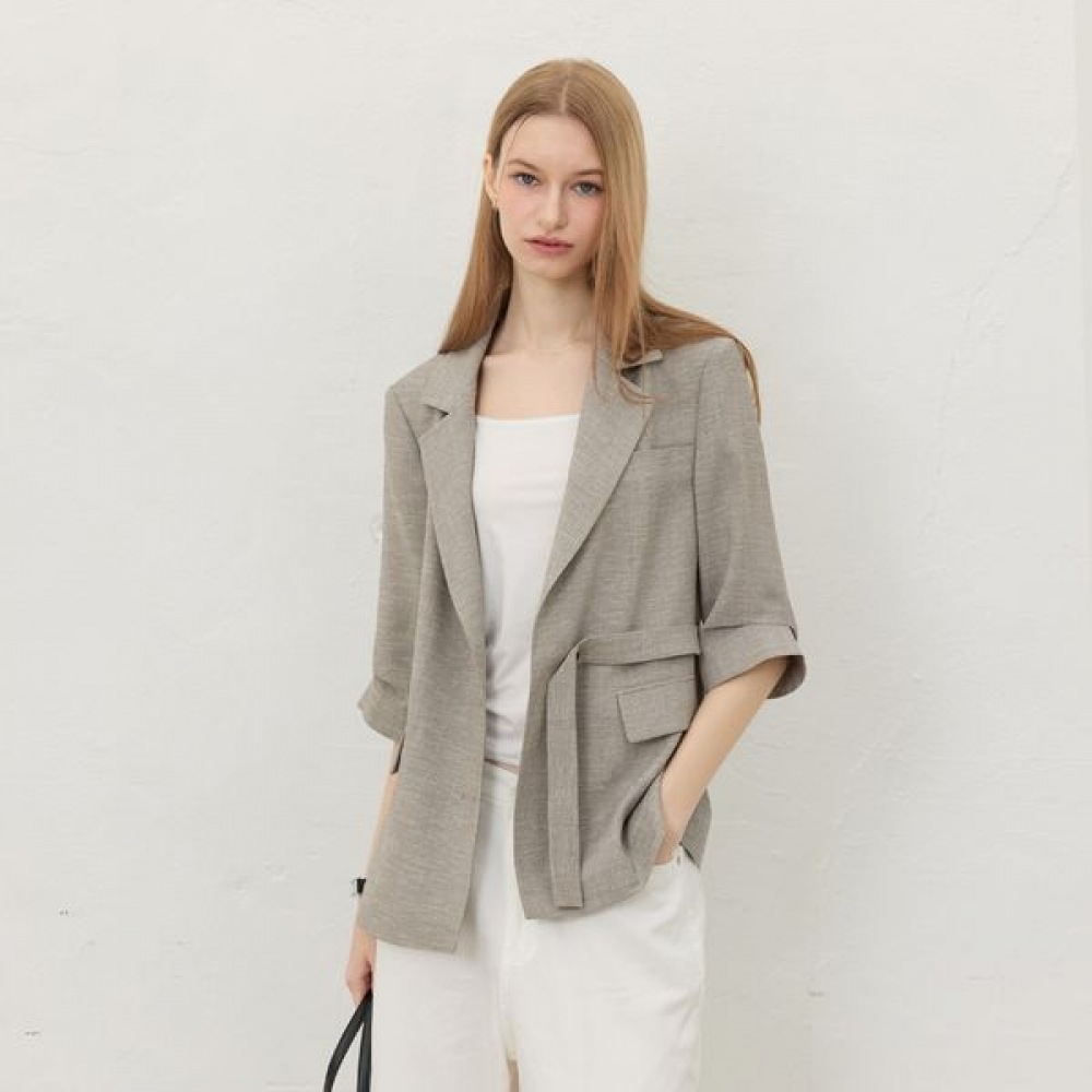 [リアーナニューヨーク] アンバランスデタッチャブルベルトジャケット_メランジベージュ