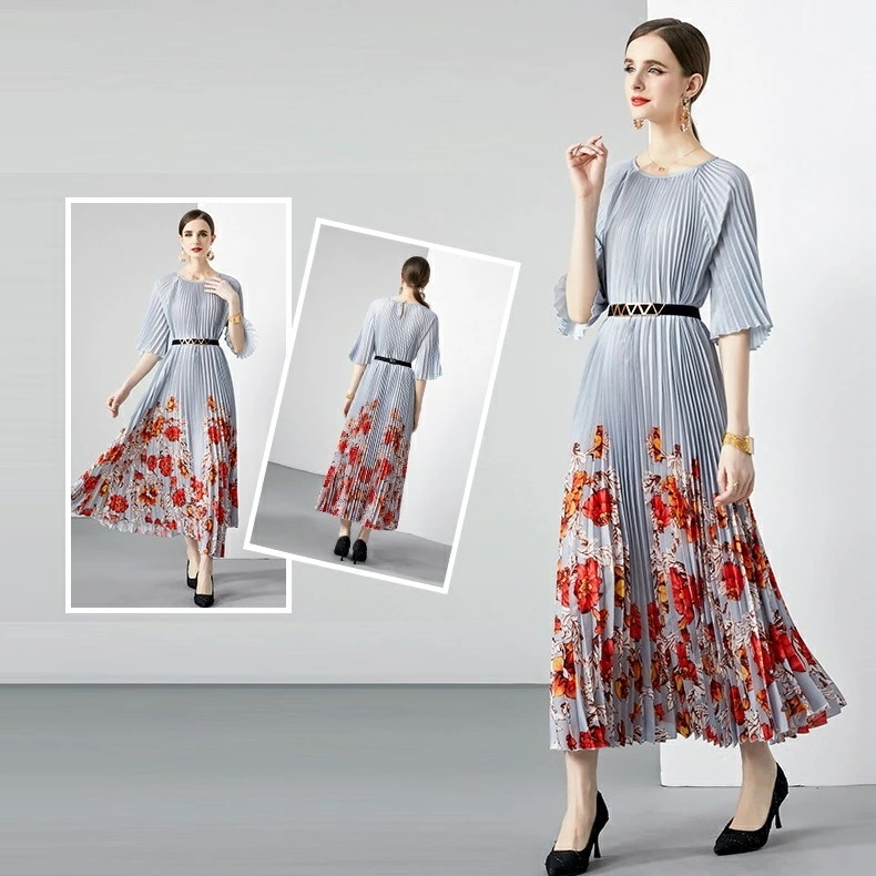 New type追加！F1色グレー ドレス ワンピース ワンピ パーティードレス ロングプリーツ パーティーワンピ 結婚式 二次会 カラオケクラシカル系 レトロ感 優雅印象 ベルト付き 華やか