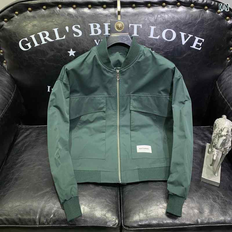 メンズ ファッション 春 刺繍 ロゴ ジャケット トレンド スリム スタンドカラー 野球 ユニフォーム ジャケット カジュアル トップス