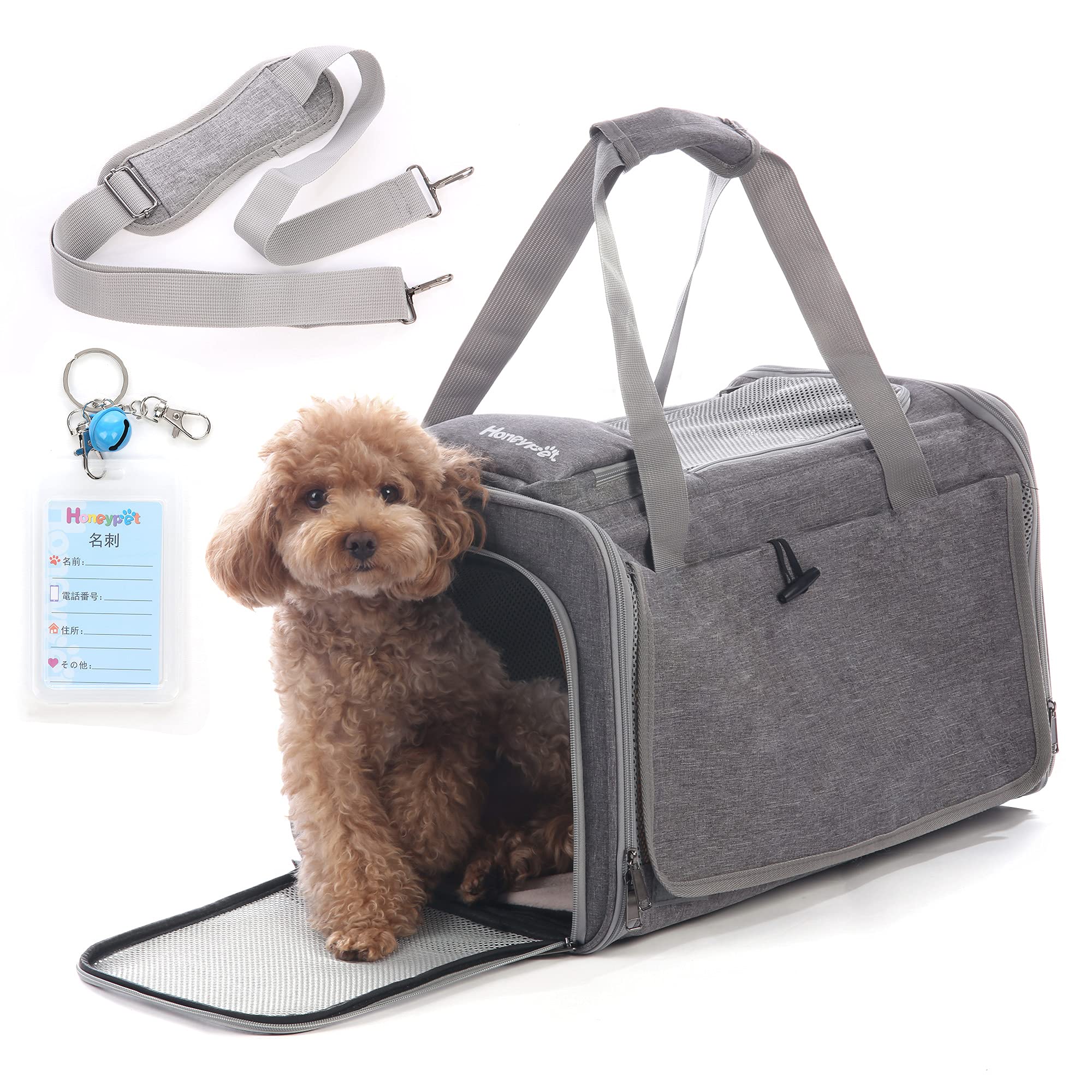 Honeypet 四季通用 ペットキャリーバッグ 折りたたみ 収納4way アウトドア ショルダーバッグ 猫／犬／うさぎ用小屋 8kg耐荷重 通気性安定性 携帯便利 車載 旅行 キャンピング 通院 散