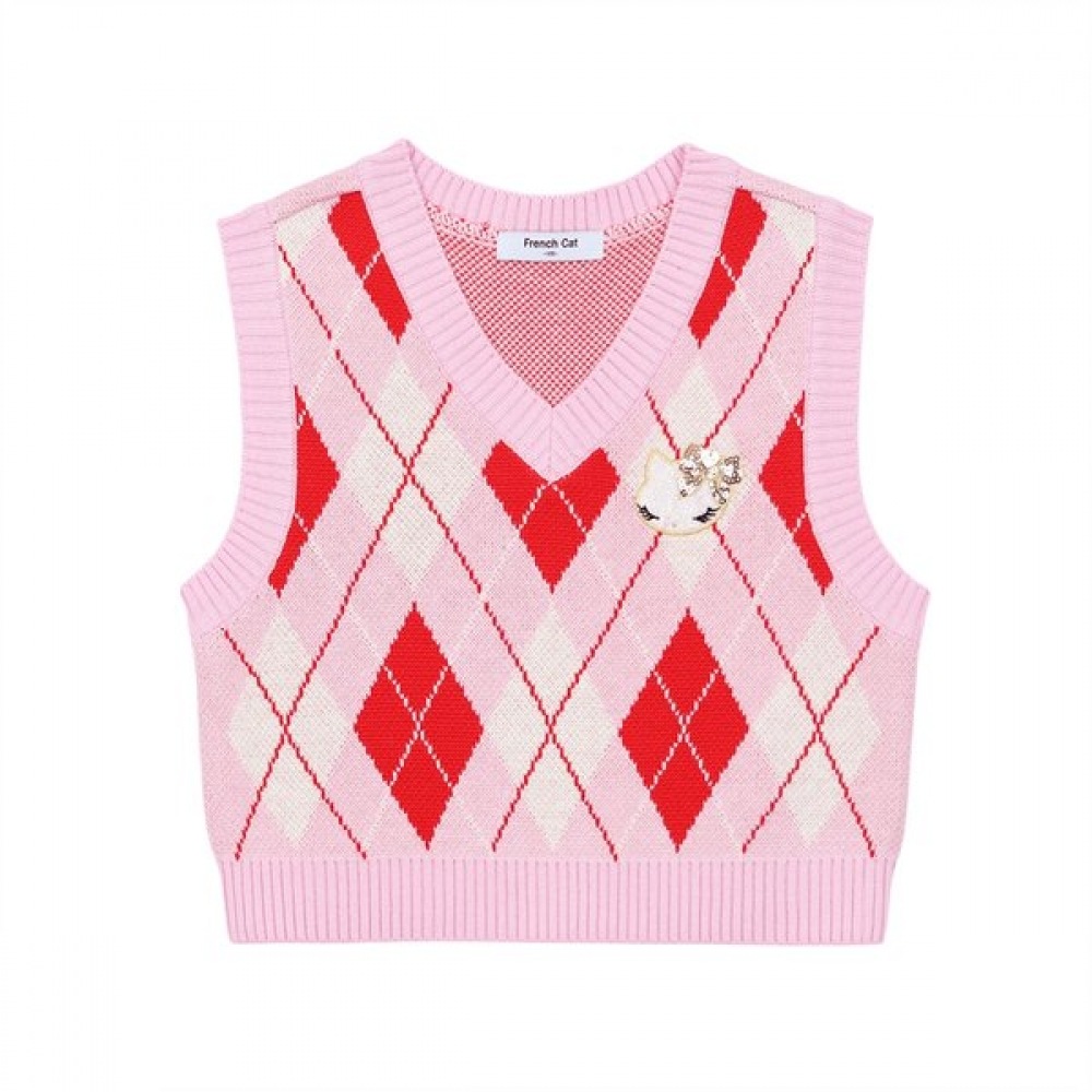 フレンチキャット ピンクアーガイルニットベスト Q51DAW021P1
