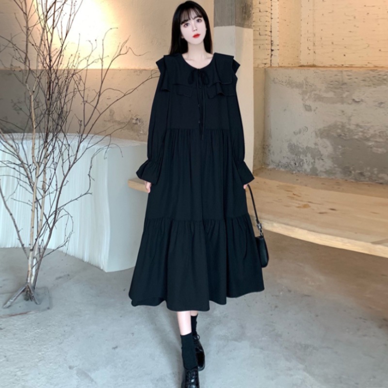 妊婦さんOK ワンピース シャツワンピース ミモレ丈 長袖 ボリューム袖 ラウンドネック 襟なし ワイド Aライン レース リボン ふわふわ 前開き かわいい 上品 おしゃれ 大人女子 こなれ感 ラフ