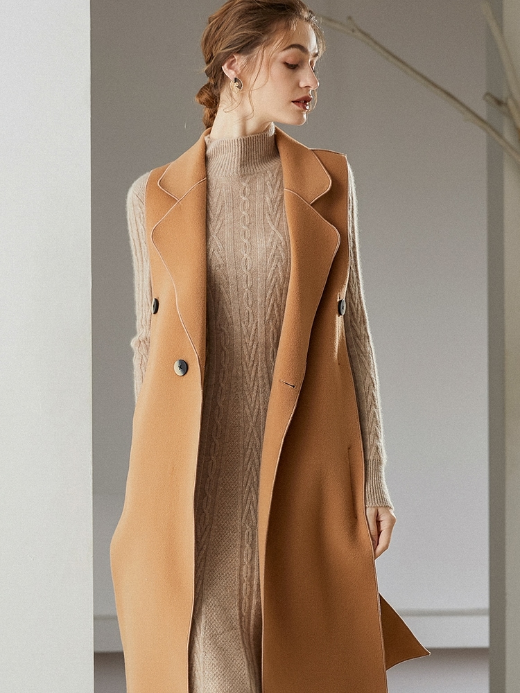 ベスト ロングベスト ジレ ロングジレ ロング丈 ノースリーブ Vネック 襟付き ワイド 前開き ウール 大人可愛い シンプル カジュアル おしゃれ お洒落 かっこいい 大人女子 こなれ感 ラフ