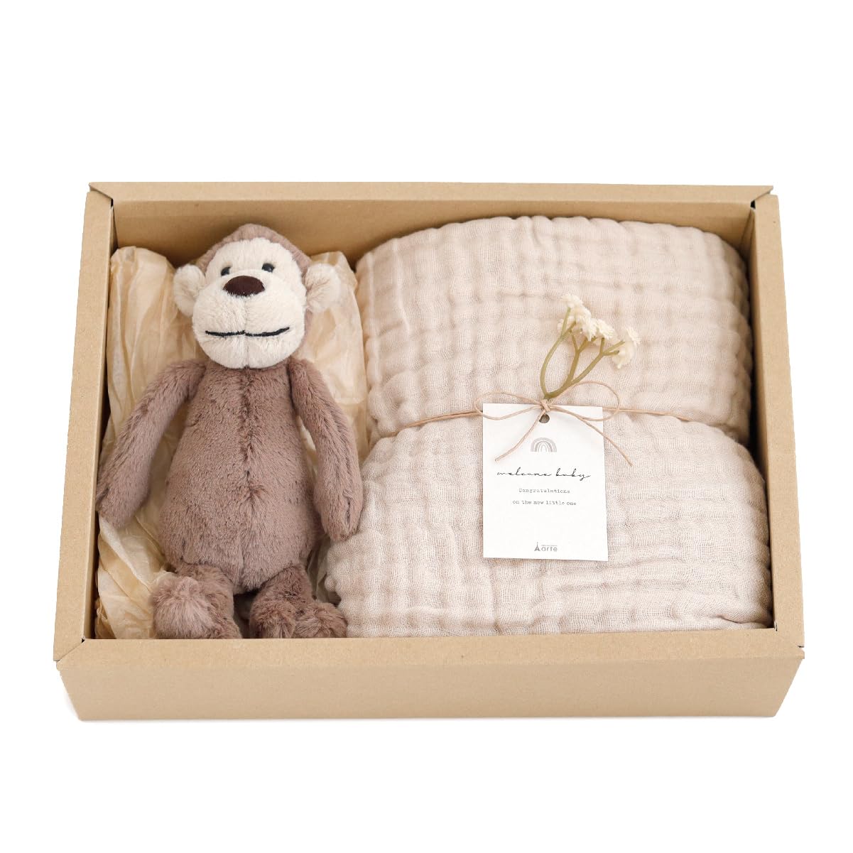 出産祝い ギフトセット 女の子 男の子 ジェリーキャット ぬいぐるみ ガーゼバスタオル 誕生日 プレゼント（モンキー/ベージュ） 7,597円
