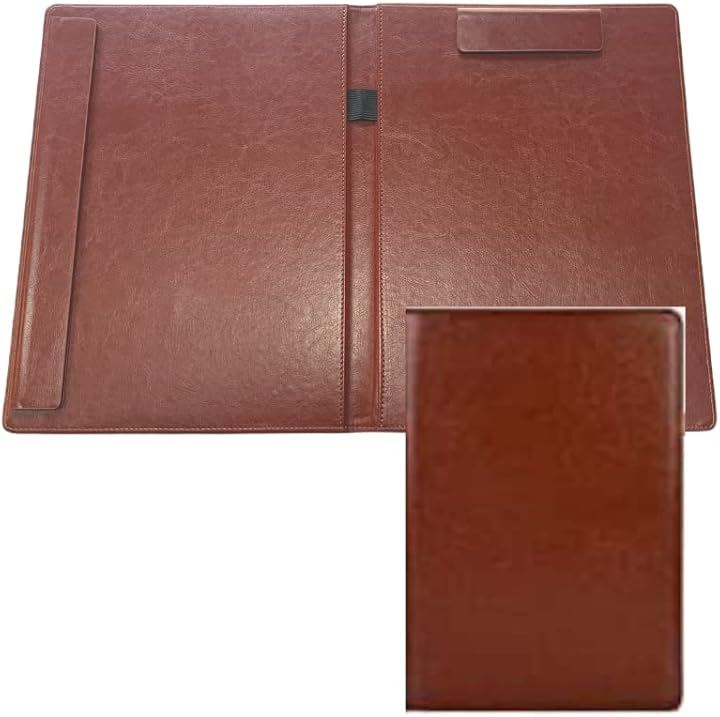 かわうそdeリッチ バインダーファイル a4 a3 ２つ折り PUレザー 合成皮革 マグネット 見開きファイル 2カラー(「表」茶色x「内側」茶色, A4)