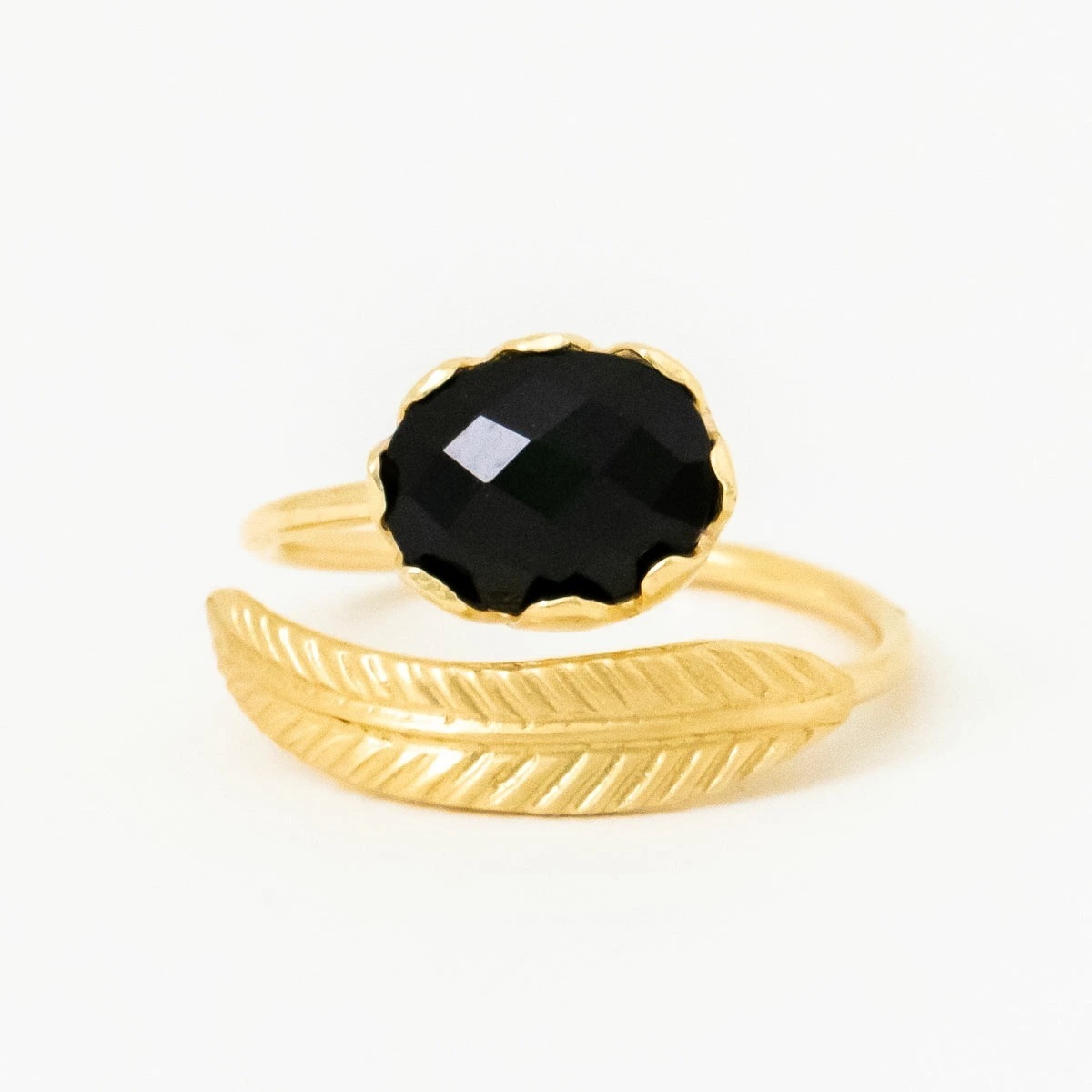 MESH フェザーストーン ブラック オープンリング フリーサイズ シルバー925 18Kゴールドコート Gold Ring 指輪 調節可能 ギフトBOX入り ジュエリークロス
