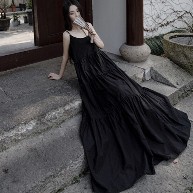 ワンピース レディース フレアワンピース ティアードワンピース キャミワンピ 膝下 マキシ丈 袖なし 無地 レイヤード 夏 秋 春 カジュアル シンプル 着回し 普段使い 休日 リゾート マタニティ