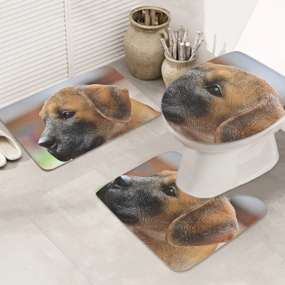 3ピースバスラグセット dog-figure-dog-ead-dog-figure-a お手入れが簡単 ノンスリップ 耐久性