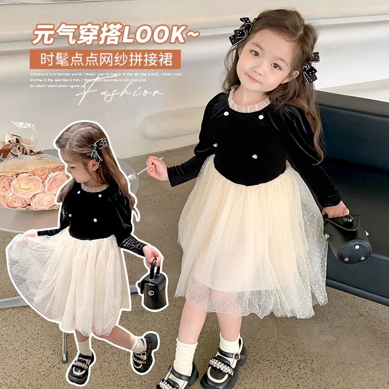 女の子ベルベットドレスベビーガール秋プリンセスドレス秋の新しいスタイル子供妖精ドレス