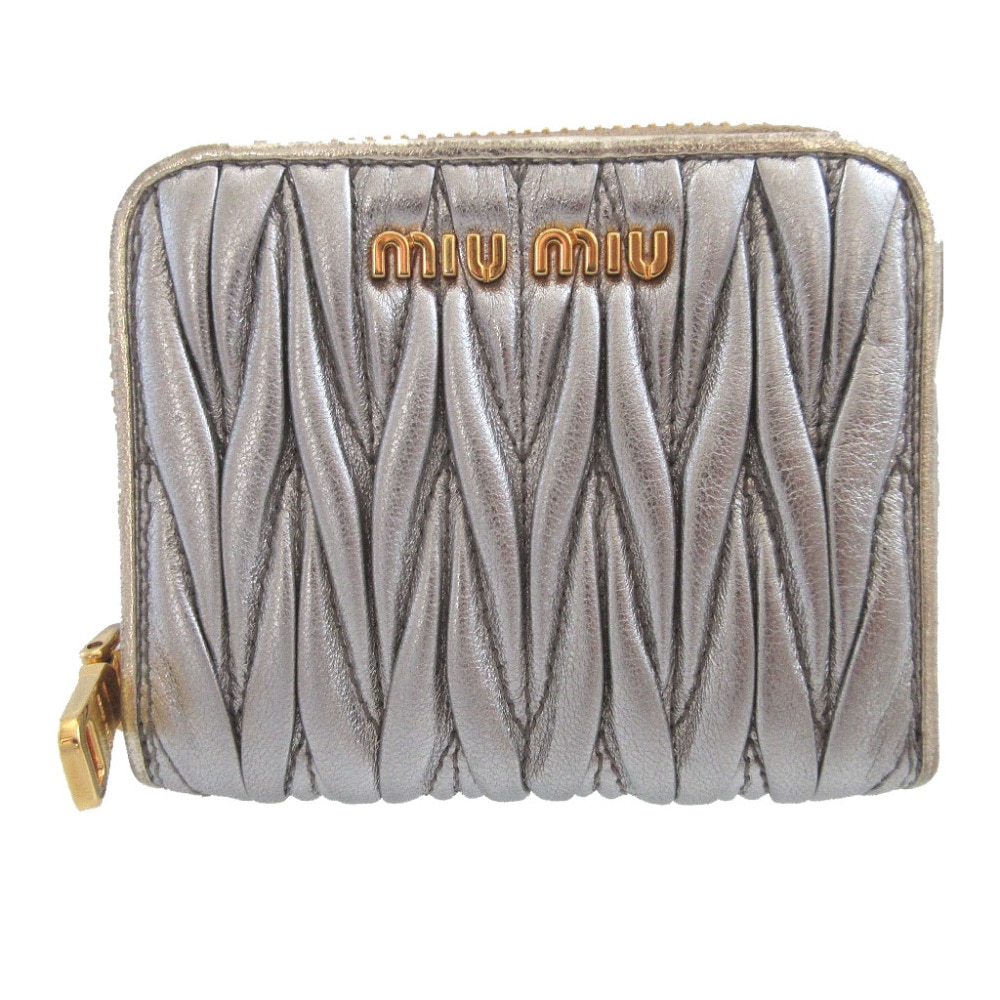 美品 コインパース ギャザー マテラッセ 5MM268 コインケース レザー/ナッパレザー シルバー 0477【中古】 レディース