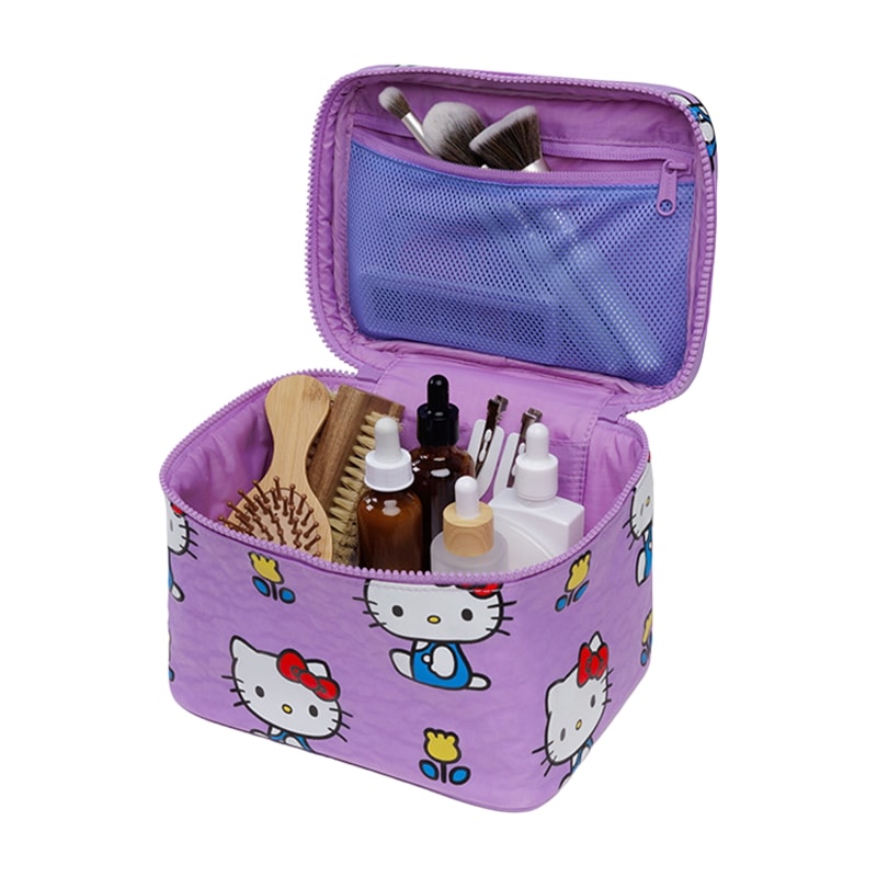 [baggu サンリオ コラボ] トラベルポーチ 吊り下げ ブランド 大容量 おすすめ 人気 ポケット コスメ レディース メッシュ 取っ手 ズボラ ハローキティ バニティ韓国 sanrio