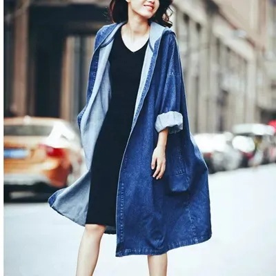 大人気！ 春 春先行 デニムコート レディース ロング丈 ロングロングコート コート大きいサイズ アウター デニム フード フード付き カジュアル