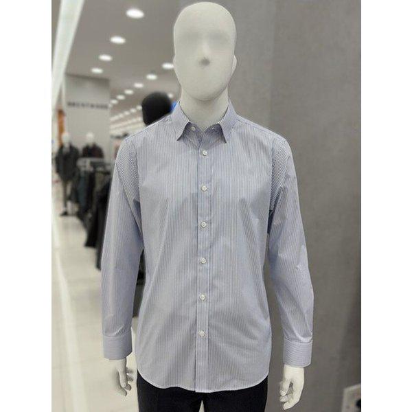 メンズ フォーシーズン ブルーストライプ イージーケア コットン混紡カラー隠しボタン カジュアルシャツ ワイシャツ