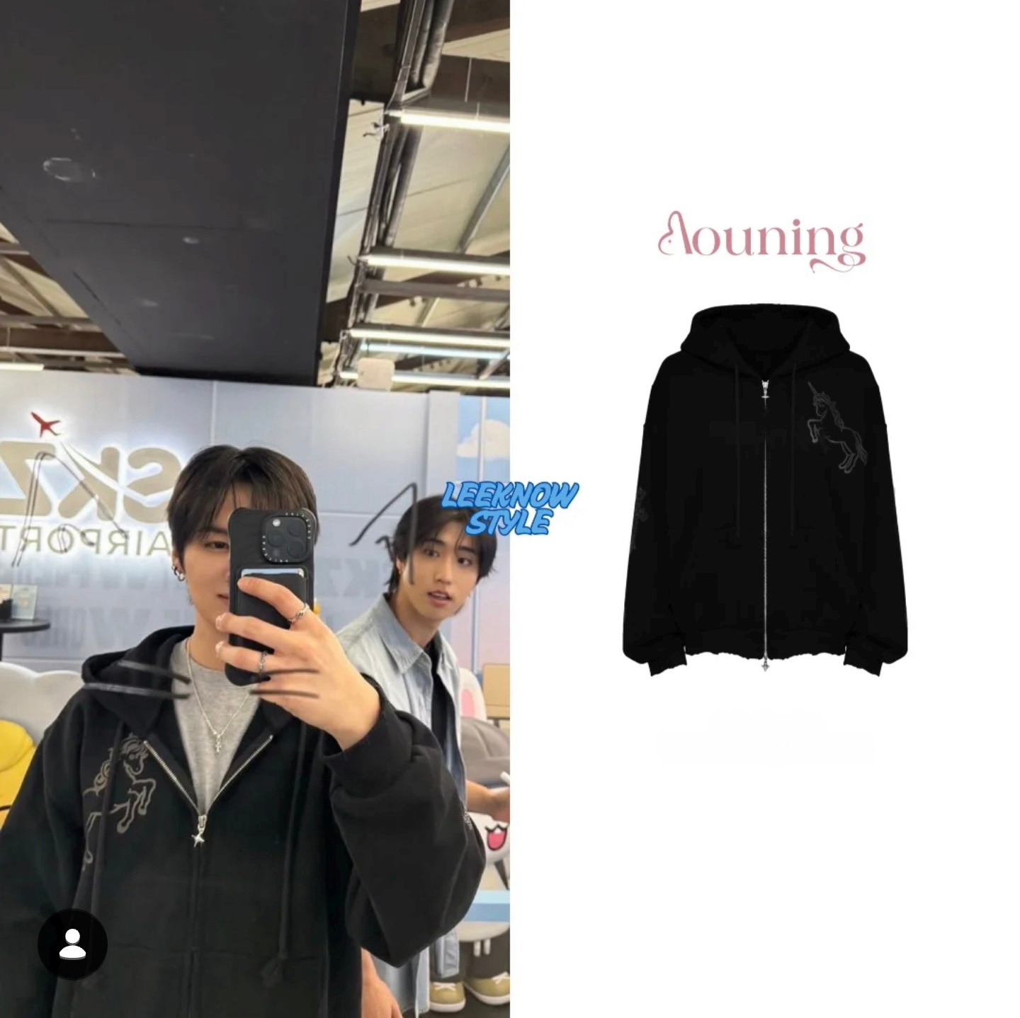 Aouning/Stray kids leeknow wear/[ONLY CROSS VERSION] Jelly hoodie (Black)