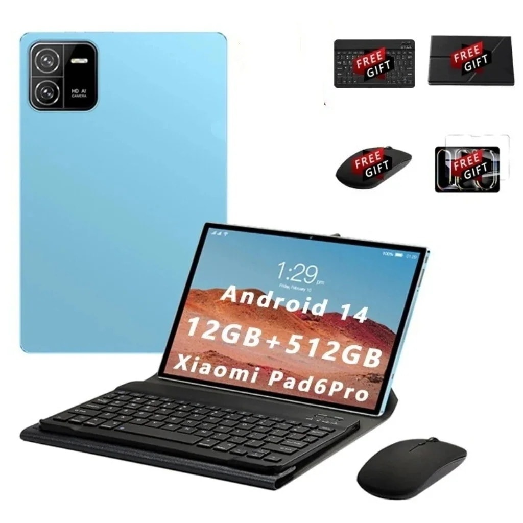Xiaomin タブレットPC 10.1インチ Pad6pro Android14 12GB+512GB 2560*1600解像度 動画視聴 ゲーム 2024新品 プレゼント