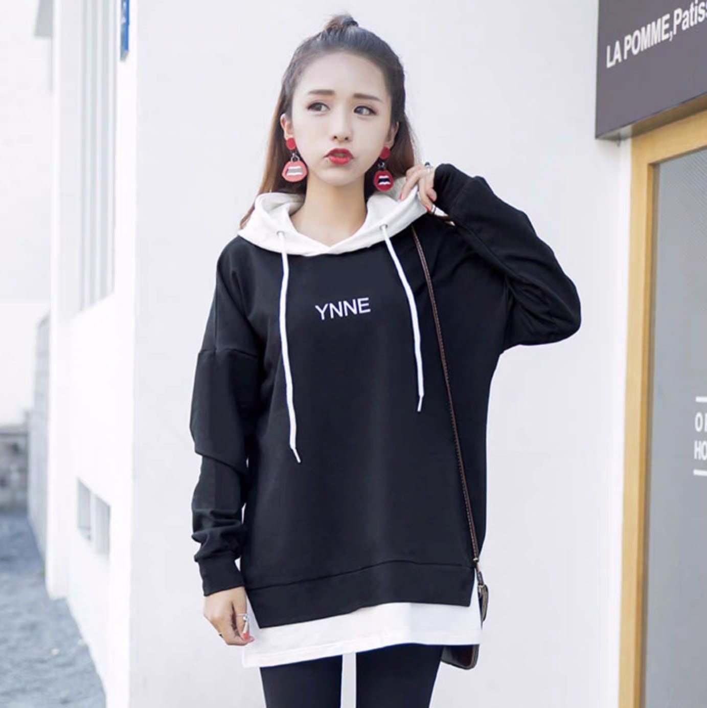 トップス プルオーバー パーカー レディース 長袖 フード フェミニン ストリート 切り替えデザイン バイカラー 配色 ドッキング かわいい 大人可愛い カジュアル おしゃれ ラフ メンズライク