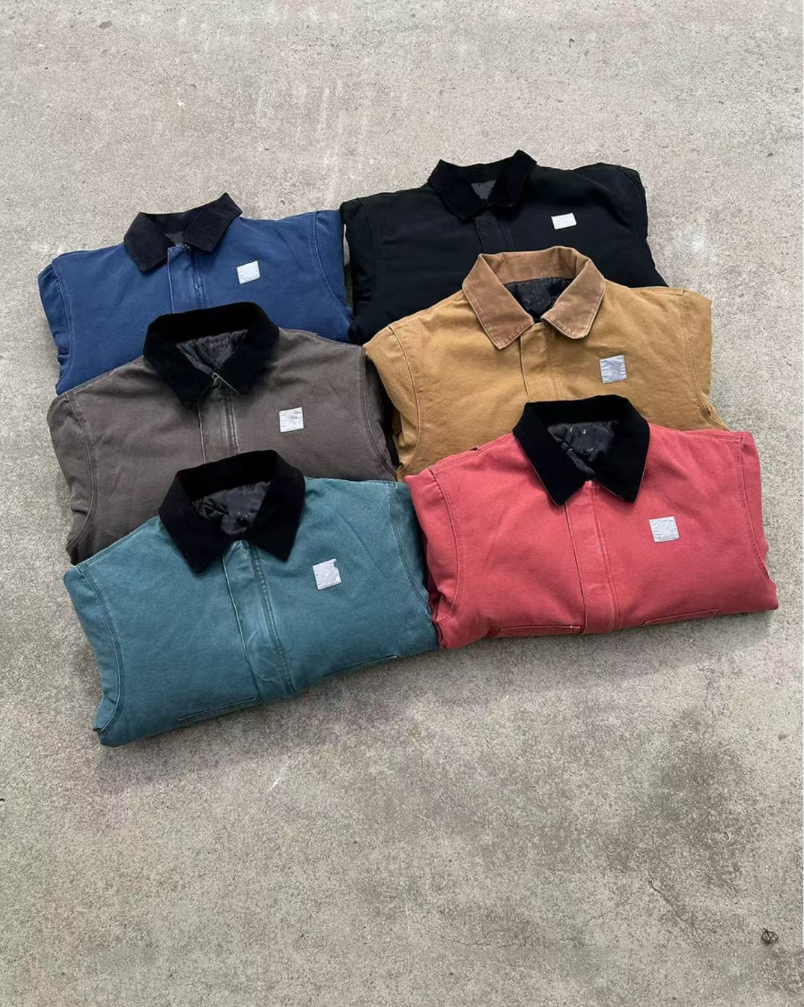 復古のワークスーツのジャケット男女の襟の多いポケットの短い型のカジュアルでハンサムなバイクのコートの綿服を借ります 10,521円