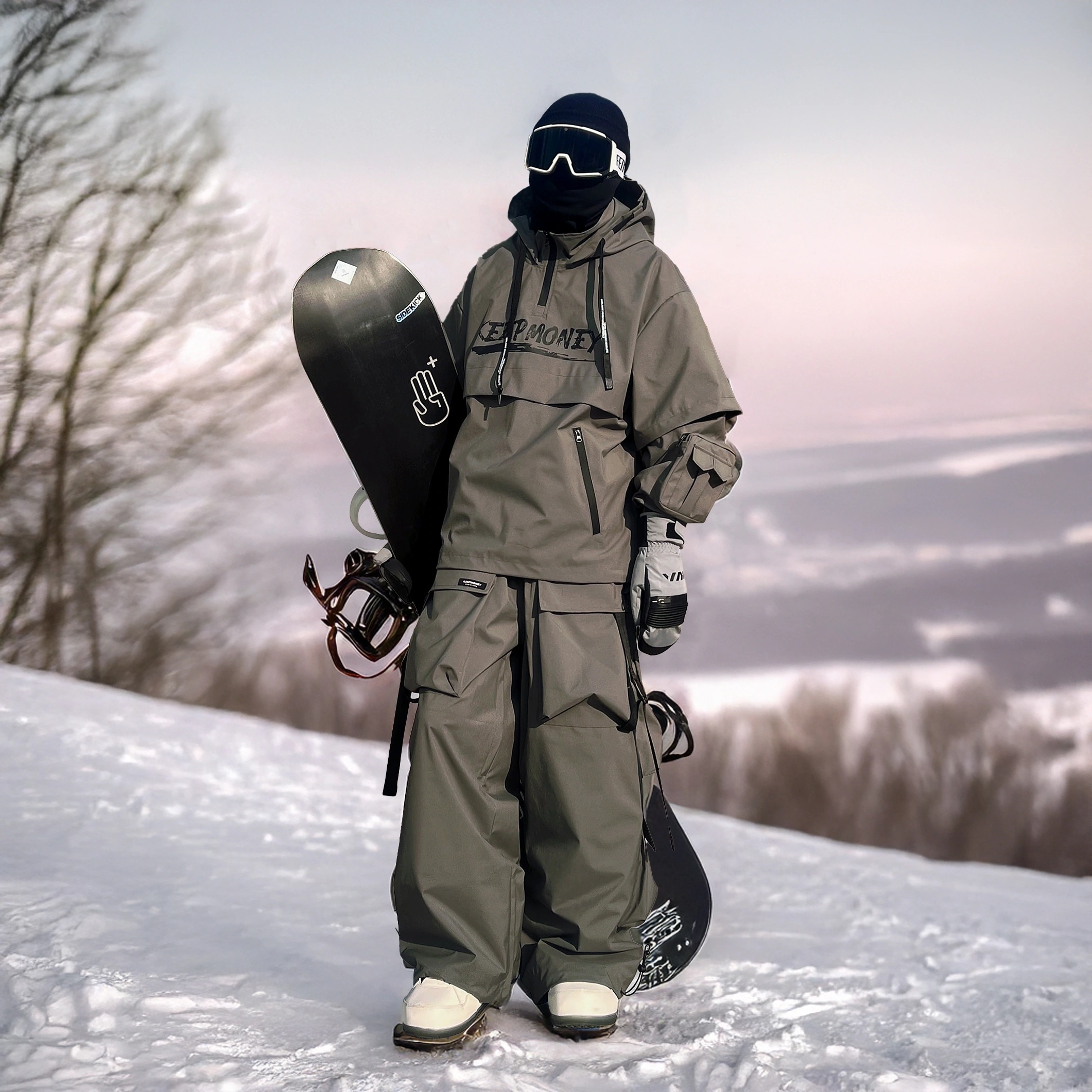 スノボウェア 2025 2026 上下セット 耐水圧20000mm 緑 ジャケット パンツ ズボン 韓国風 スノーボードウェア スノーウェア スキーウェア スノボーウェア メンズ レディース