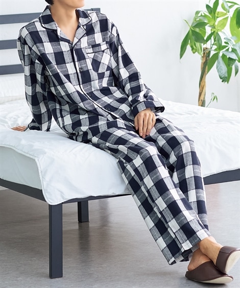 先染チェック前開きパジャマ 大きいサイズ有