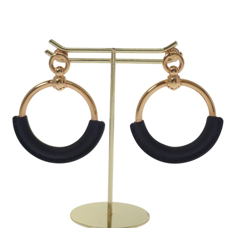 ループ グラン ピアス フープ メタル レザー ゴールド ブラック 両耳 アクセサリー レディース【Aランク】