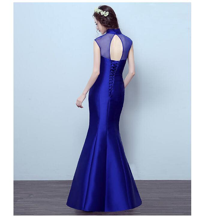 定番 立ち襟 刺繍 ロングドレス パーティードレス フォーマルドレス ロング丈ドレス 二次会 同窓会