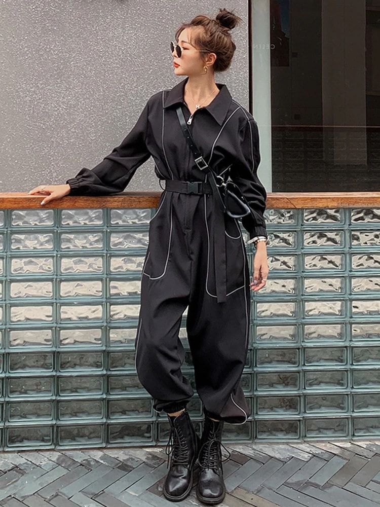 フロントジッパー レディース きれ ジャンプスーツ ワークツイル つなぎ 体型カバー オールインワン