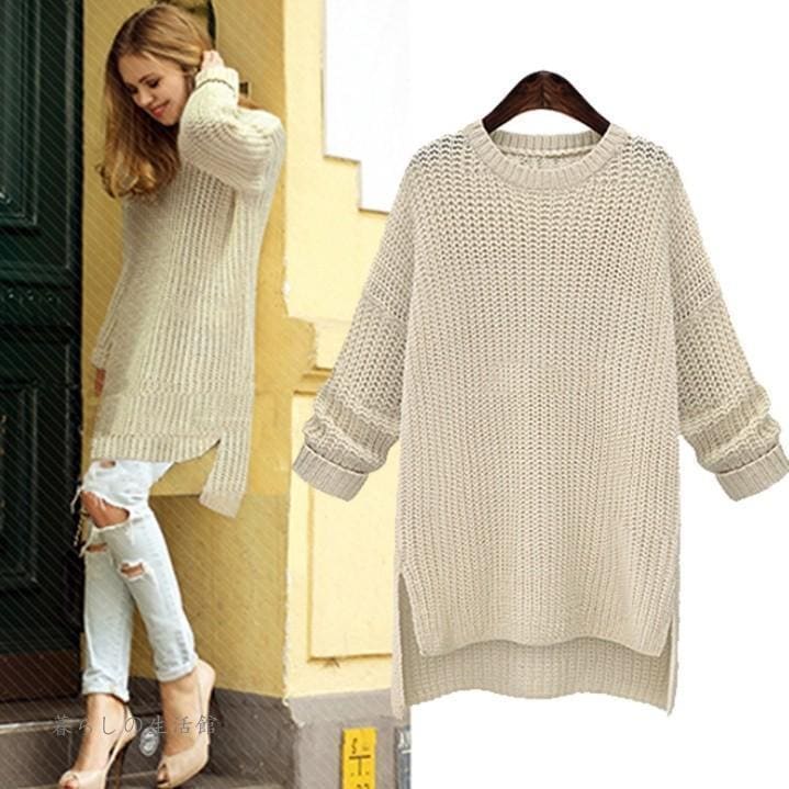 ニット セーター レディース 40代 50代 秋 冬 秋冬 無地 丸首 長袖 スリーブ ローゲージ トップス