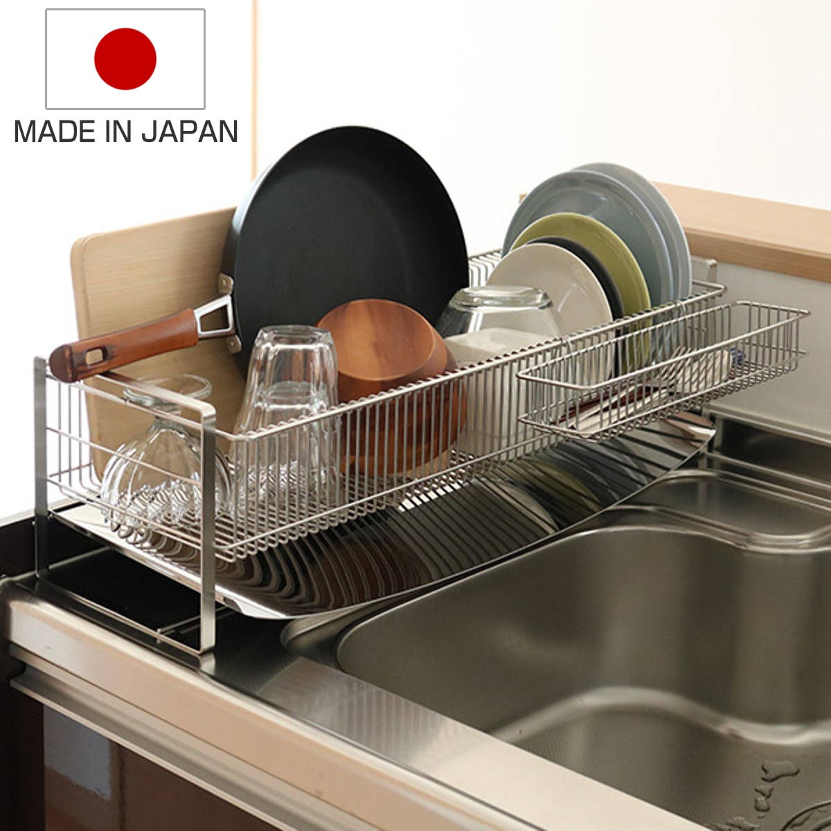 水切りラック TSUBAME 水切りラック（箸置き付） ロング ステンレス 日本製 燕三条 カトラリーポケット付き 水切りかご 水切りカゴ 水きりラック 水切りバスケット ディッシュラック