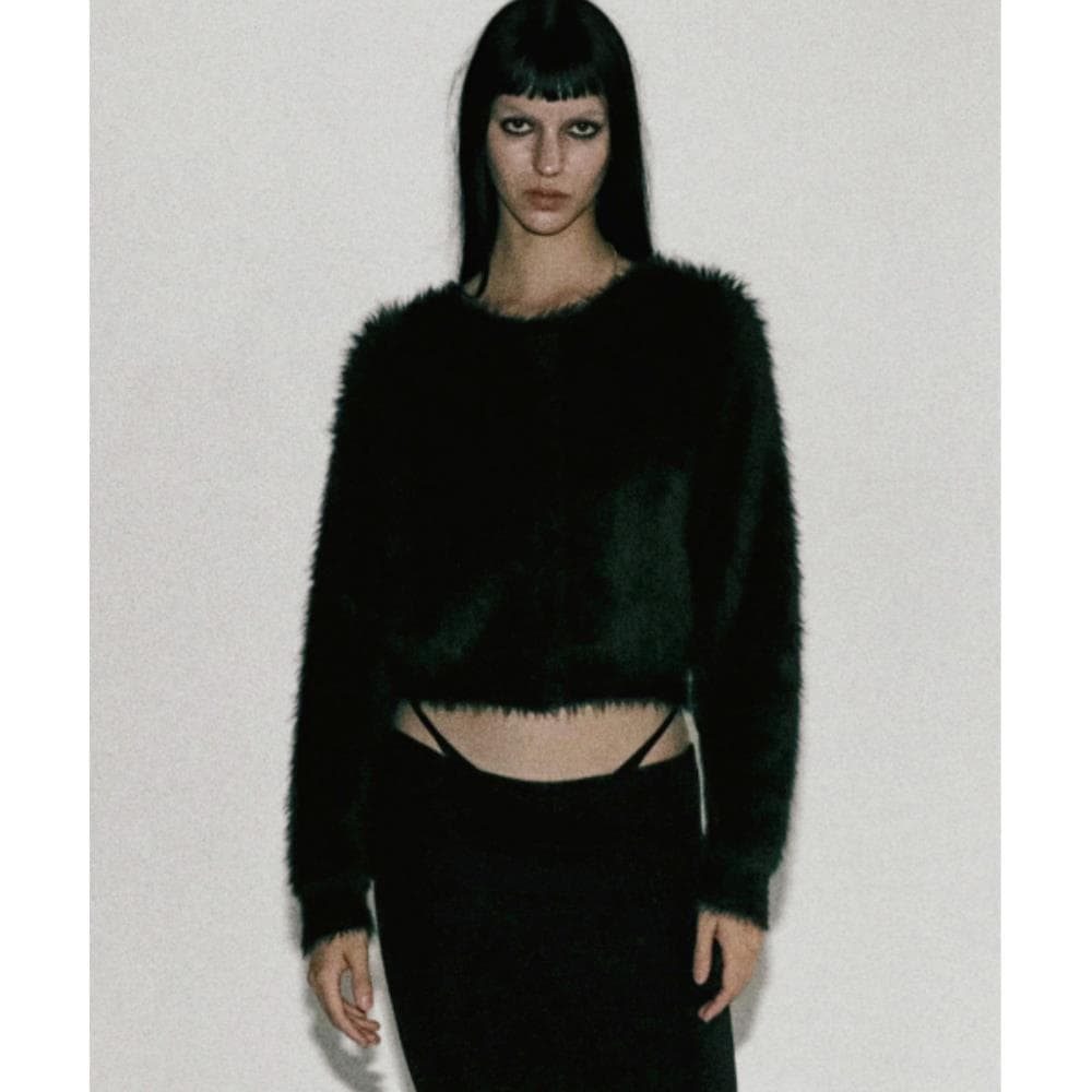 BADBLOOD BS Mohair Round Long Sleeve Cardigan Black w-cd