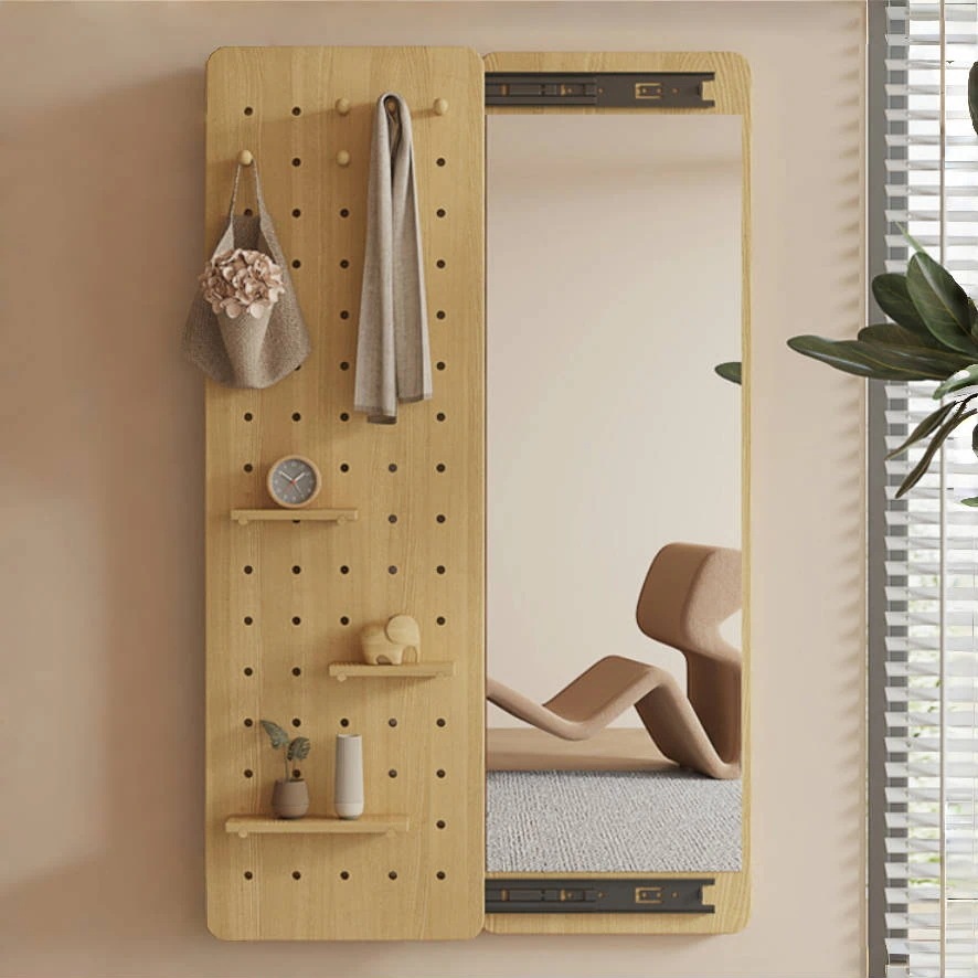 全身 スリム 鏡 寝室 インスタ映え 収納 飛散防止加工 木製 ミラーが隠せる ペグボード飛散防止加工 収納ボード付き D壁掛け鏡 玄関 おしゃれ 有孔ボード ロング ミラー スライドして隠す 姿見鏡