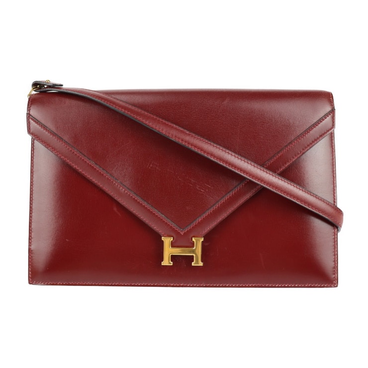 美品 HERMES エルメス ショルダーバッグ リディ ボックスカーフ ルージュアッシュ ボルドー系 ゴールド金具 2WAY クラッチバッグ G刻印 ヴィンテージ フラップ Hロゴ金具 本物保証 中