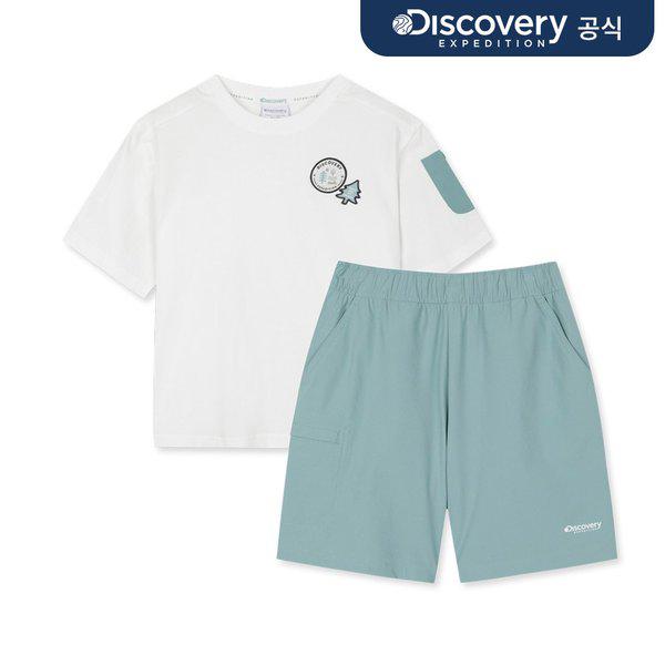 ウーブンポケット半袖Tシャツ+ショートパンツSET（DARK MINT）_